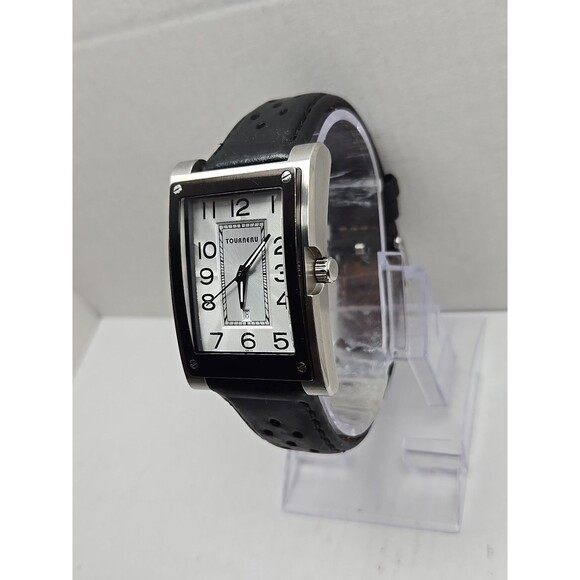 Tourneau Honda Swiss Quartz Rectangular Date Watch Black Leather New Battery - Picture 2 of 14